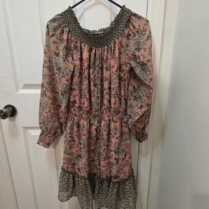 Floral Pink and Green Long Sleeve Dress